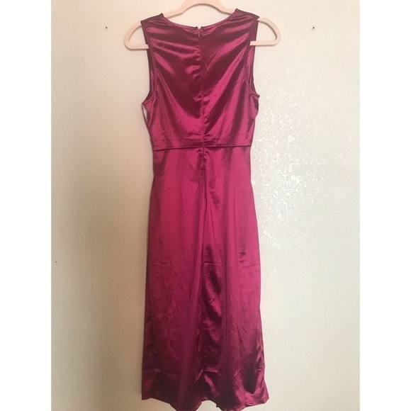 Lush Satin Cutout Burgundy Cocktail MIDI Dress - Picture 6 of 10